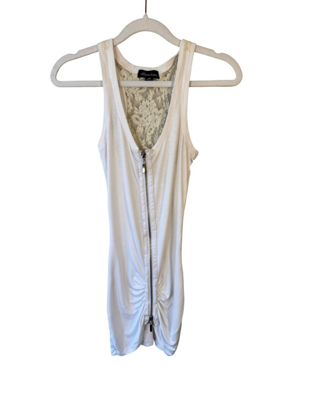 Seductions White Lace-Back Zip Front Tank Size S Y2K Minimalist Casual